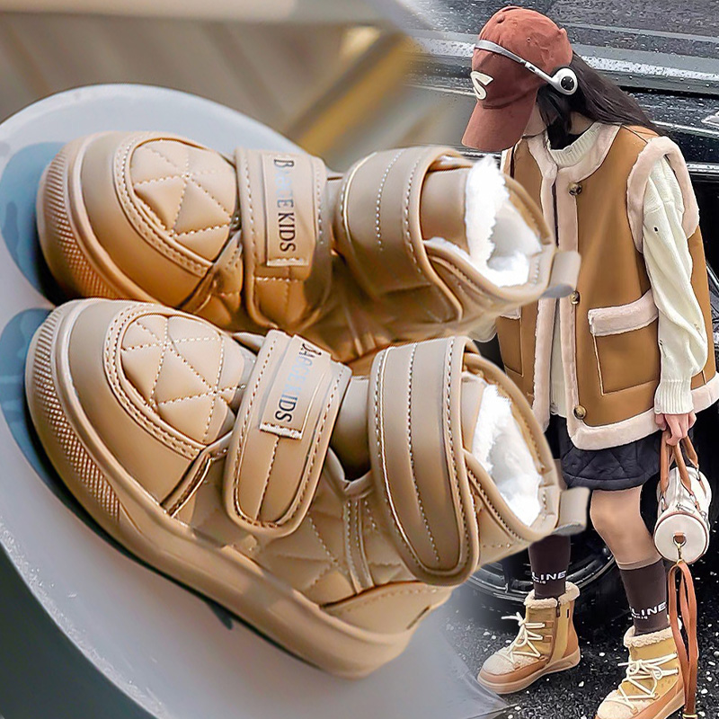 安踏流行女童棉鞋冬季2023新款加绒加厚儿童运动雪地靴女孩保暖棉