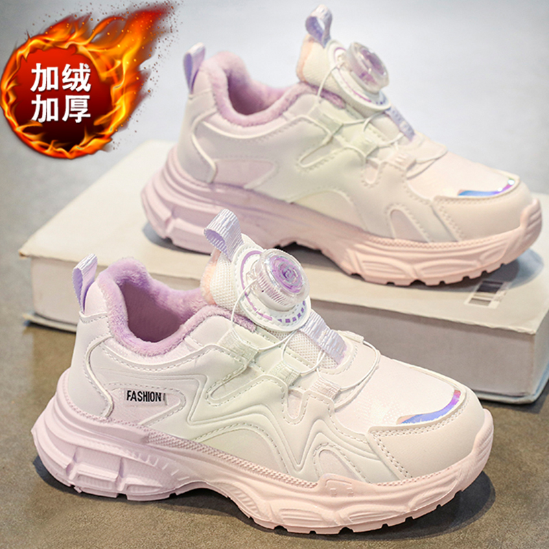 安踏流行女童鞋子2023冬季新款儿童加绒保暖二棉鞋中大童旋转扣休