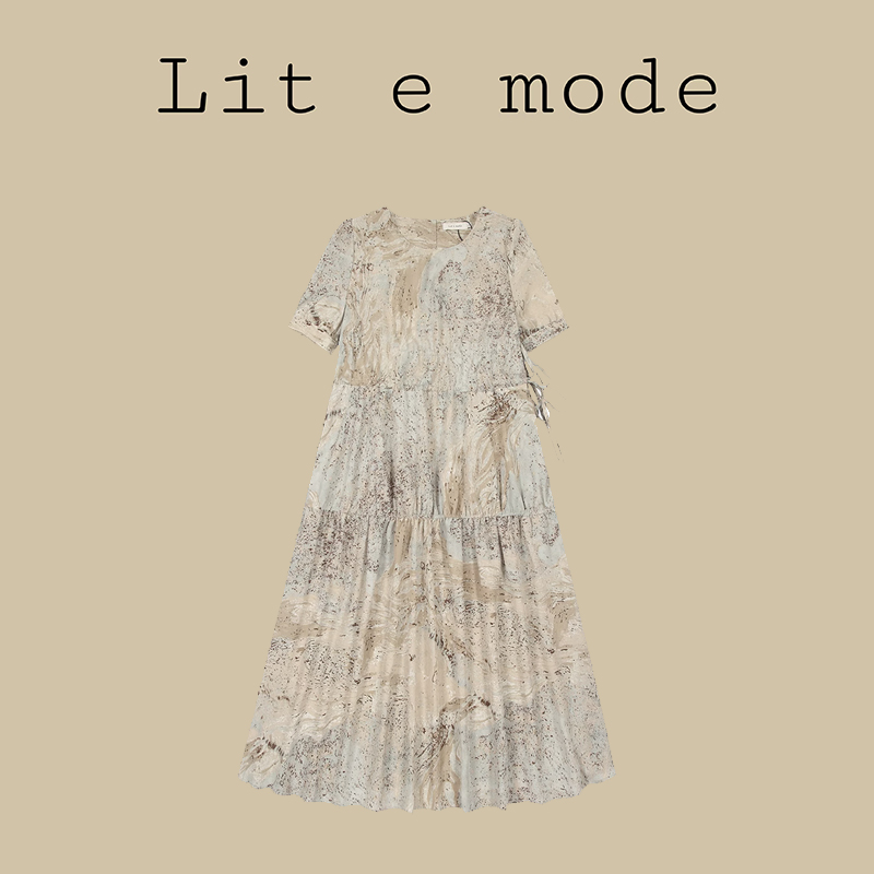 Lit e mode通勤显瘦连衣裙收腰显瘦印花梨形身材遮胯长裙女夏
