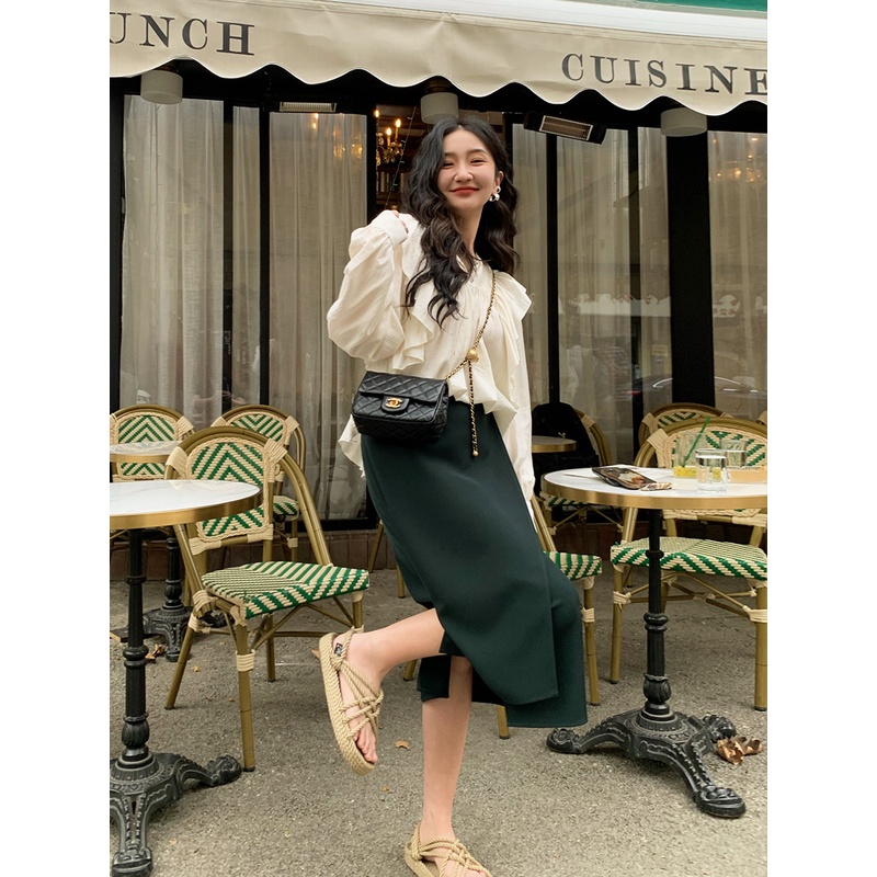 【3折断码 闭店福利】法式复古不规则半身裙女遮胯显瘦长裙A1280