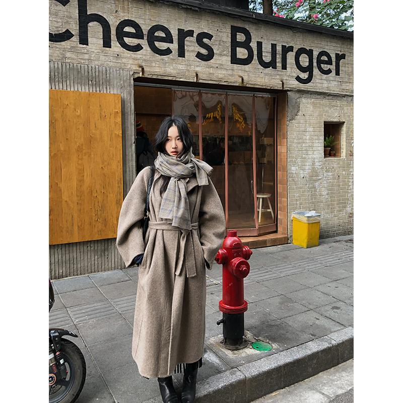 任小艺【11.21新品】900g高支高密澳毛长款双面尼大衣羊毛外套