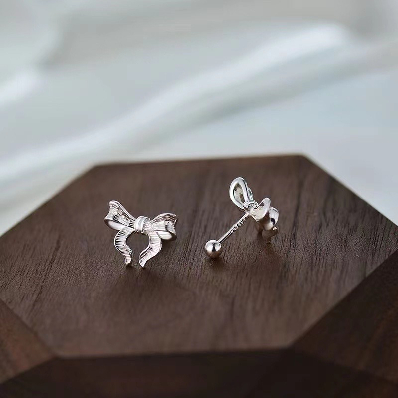 足银银制品 鹤阳银匠 爆款足银999螺丝耳钉蝴蝶结在逃公主耳钉