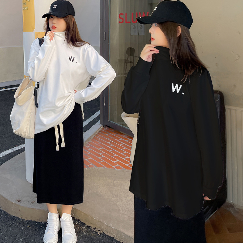 【W717】韩版高领刺绣T恤打底衫胖MM冬气质保暖内搭