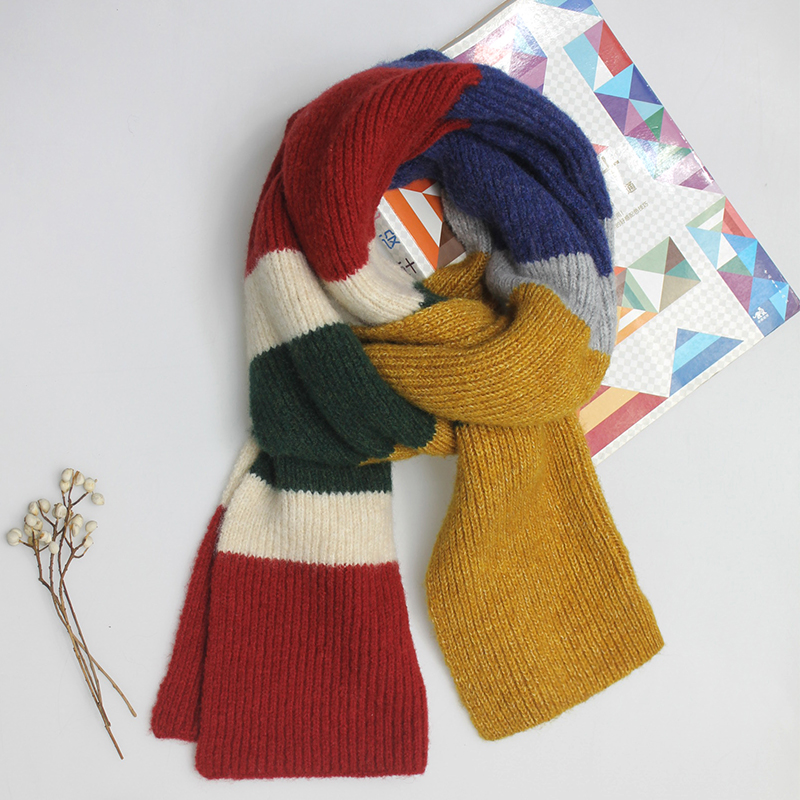 冬季围脖新品彩色拼色针织围巾时尚百搭秋冬保暖围巾手套AI-081