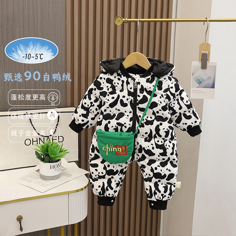 2023婴童婴儿冬装衣服冬季款羽绒服女宝宝男宝连体衣加绒保暖爬服