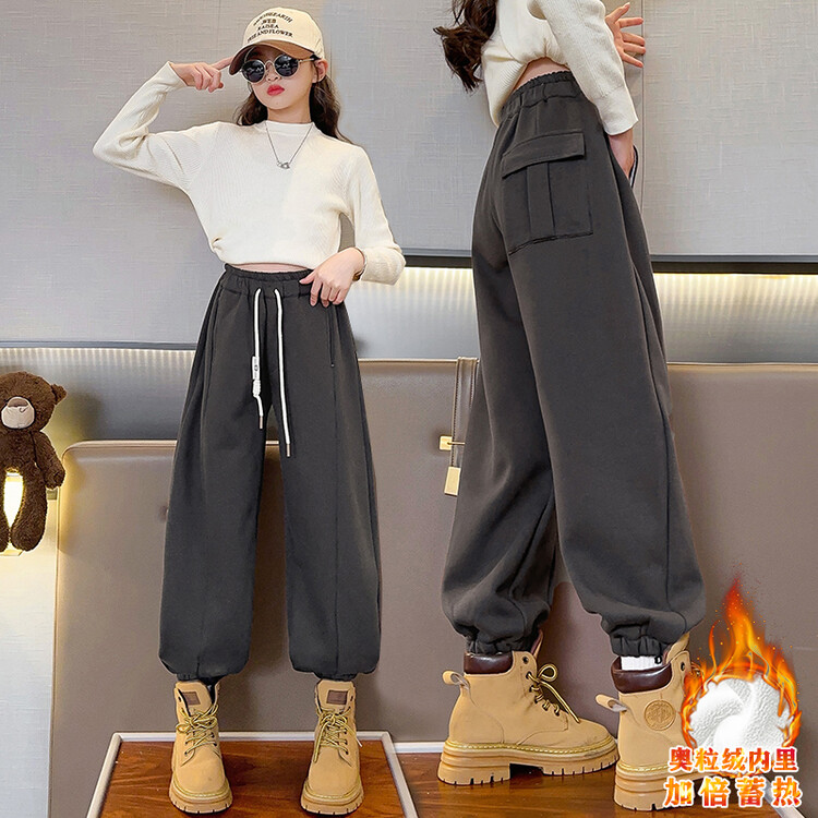 新女童裤子秋冬款外穿2023新款大童冬季加绒加厚卫裤休闲儿童运动