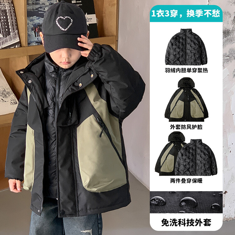 男童外套秋冬款冲锋衣三合一2023新款儿童冬季派克服羽绒服内胆潮