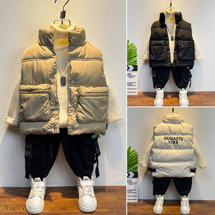 新男童秋冬款加厚马甲2023新款冬季中小儿童洋气男孩背心外穿坎肩