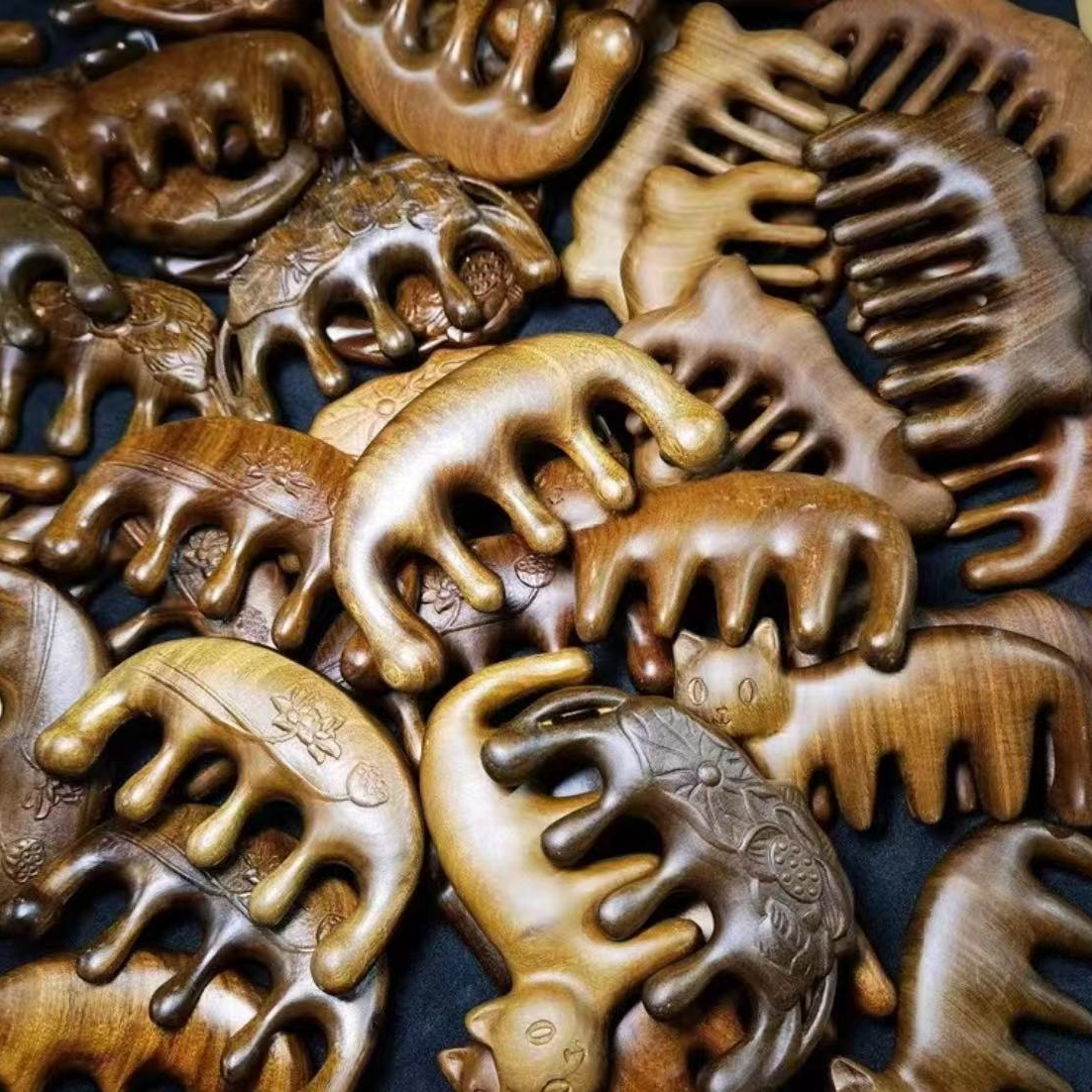 微瑕按摩梳檀木 一物一拍以直播间为准 家用便捷按摩梳