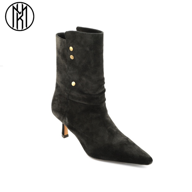 MANIKA GUAN25秋冬新款法式尖头高跟中筒靴气质老钱百搭MK2077058