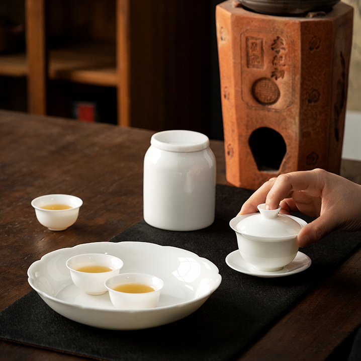 瓷先生潮州工夫茶杯薄胎羊脂玉盖碗小茶杯子功夫白瓷反口杯茶具