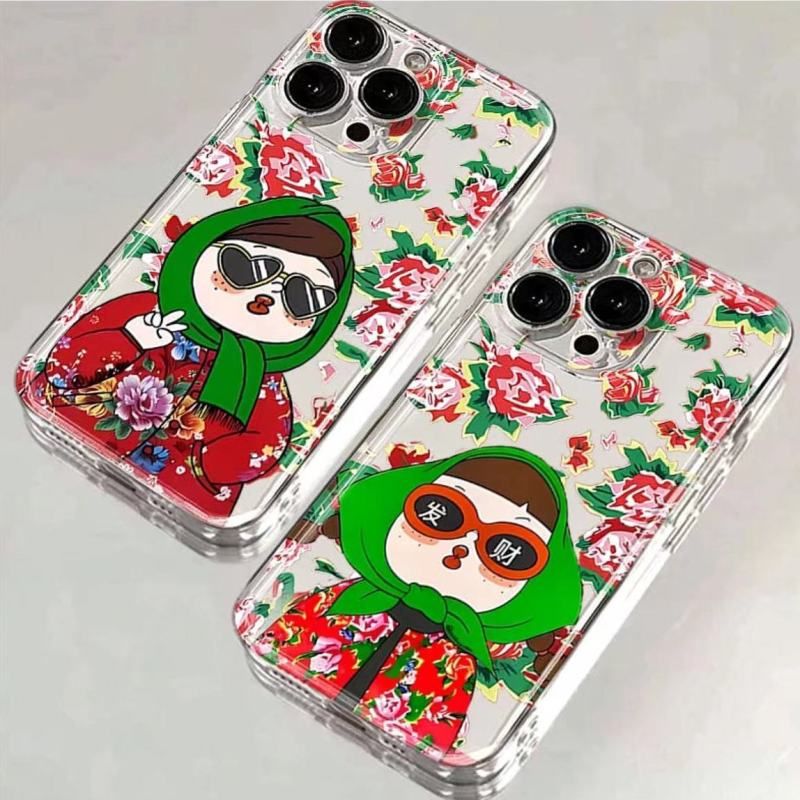 花袄东北妞透明壳适用苹果/小米/华为/OPPO/VIVO手机壳iPhone15软