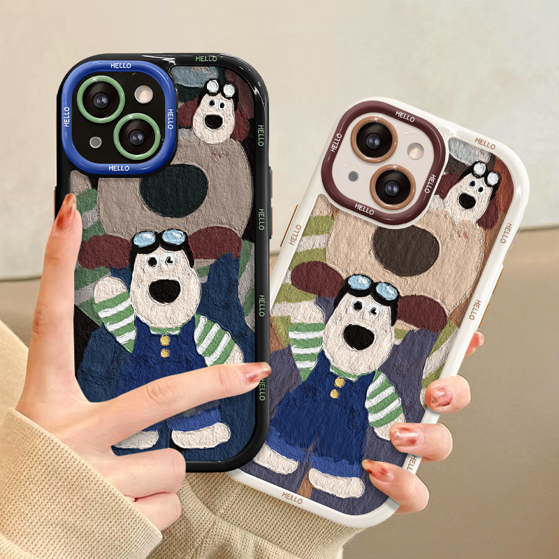 油画掌门狗苹果15奶油壳iPhone14华为/OPPO/VIVO/小米/荣耀手机壳