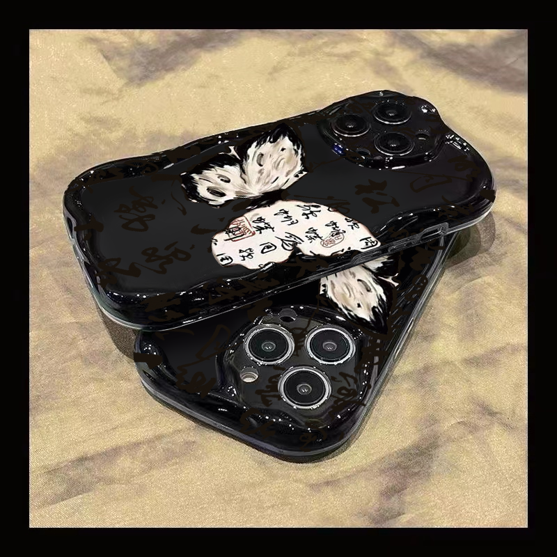 新款奶油纹适用OPPO/小米/VIVO/华为/苹果手机壳全包古风书法蝴蝶