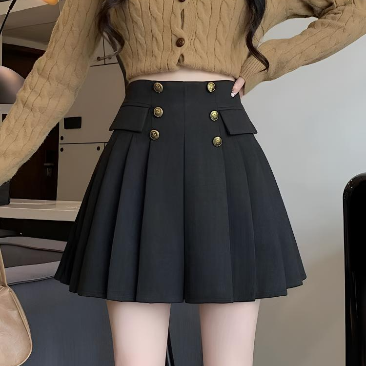 【钱钱家】新款西装半身裙女小个子a字百褶短裙子高腰显瘦