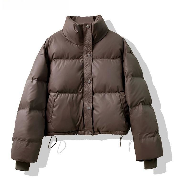 短款棉服女PU蛋白皮免洗新款冬季加厚保暖外套宽松肯豆风小个子