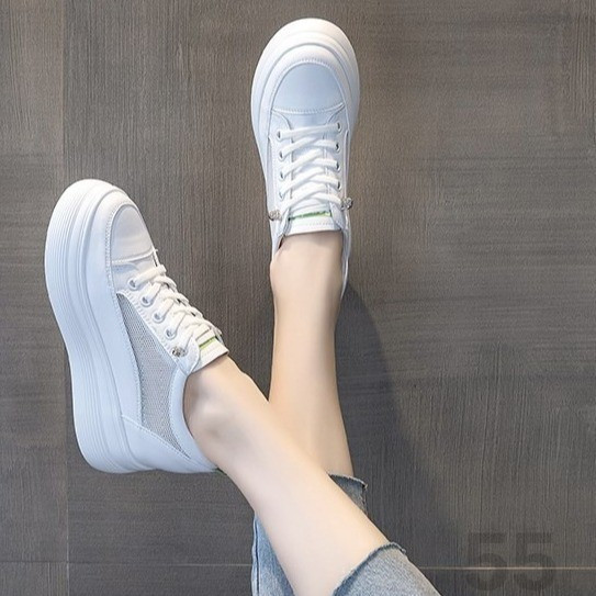 增高8cm小白鞋女2024年夏季新款镂空网面透气松糕厚底休闲运动鞋