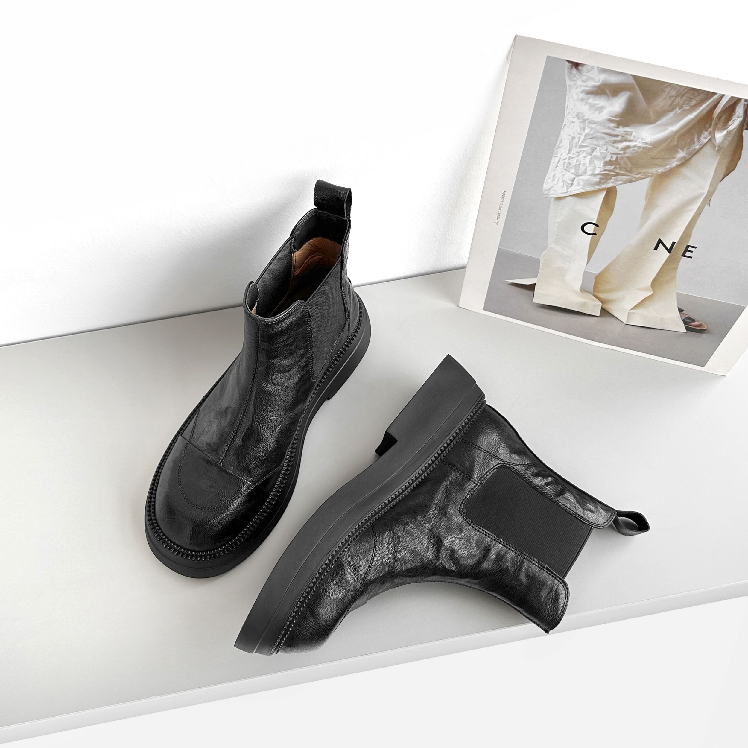 少量现货】4cm/AL1569牛皮增高厚底切尔西靴女秋冬短靴真皮