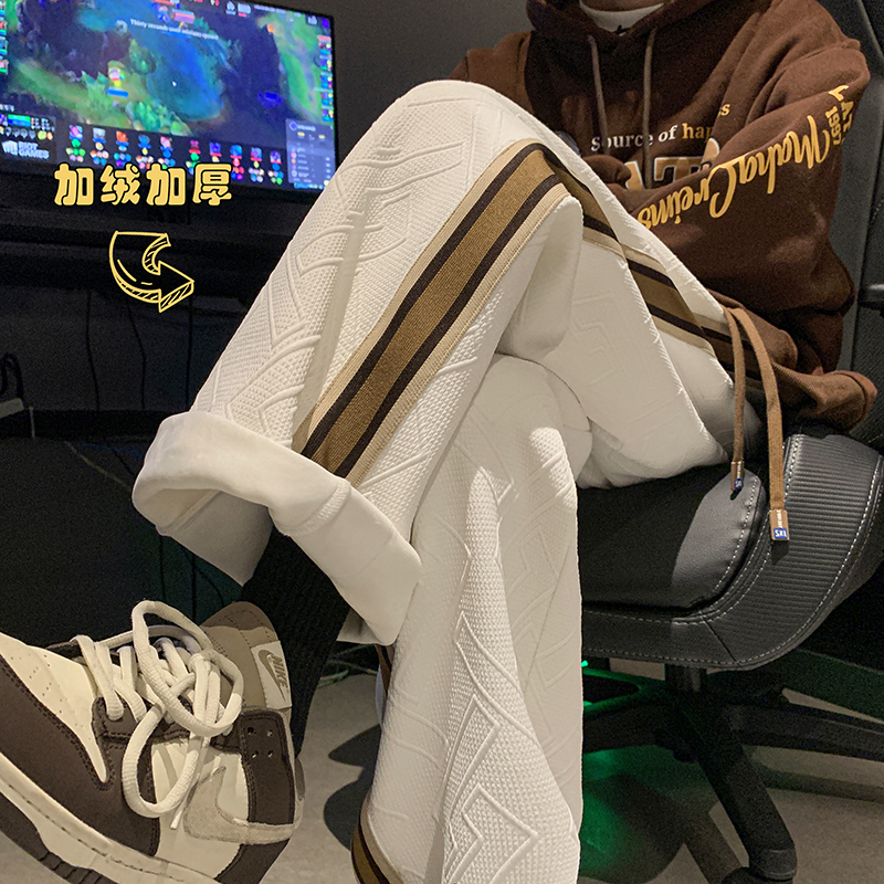 高级感美式高街男春秋冬季简约拖地休闲宽松直筒vibe风运动长裤子