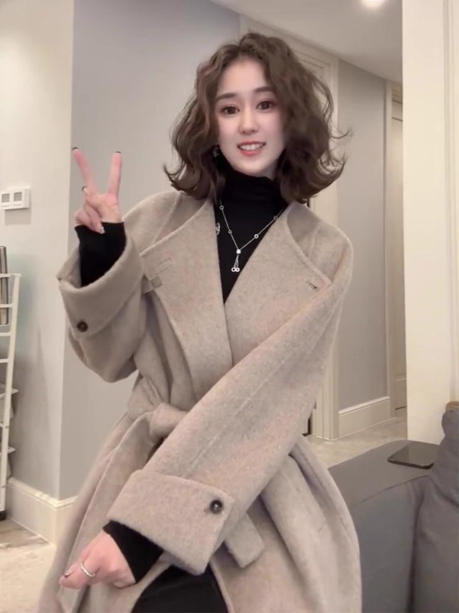双面呢大衣毛呢外套女款2023新款秋冬小个子高端韩版羊毛呢子大衣