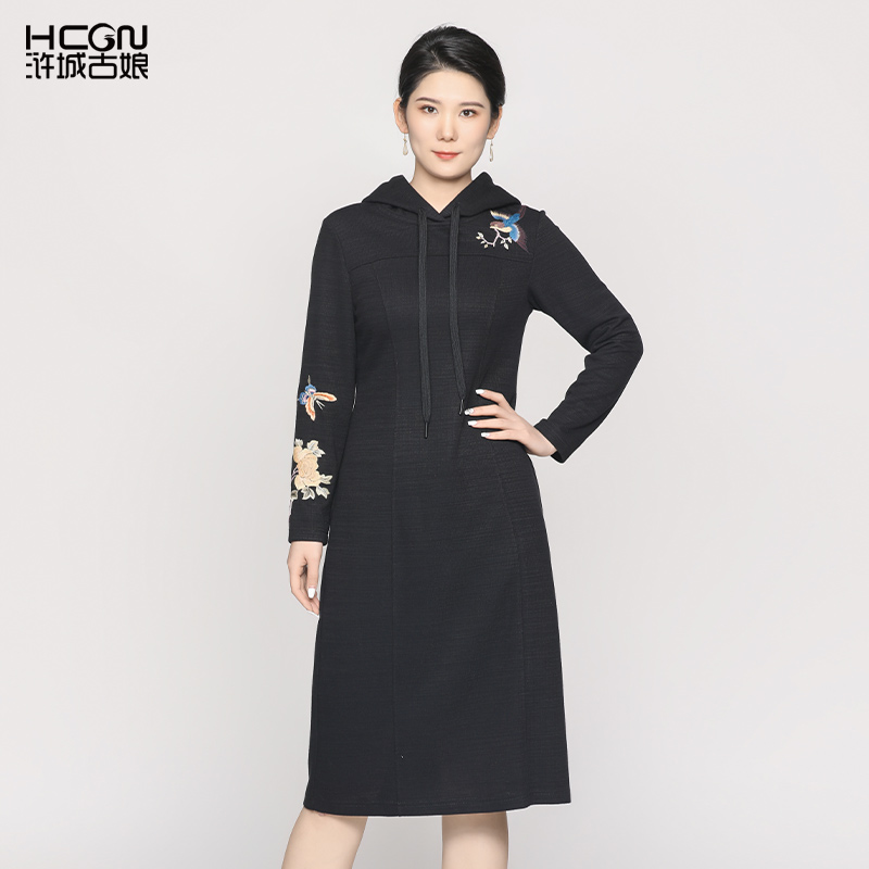 中国风连帽秋冬精致刺绣休闲宽松日常长袖卫衣澜清优雅DMT17832