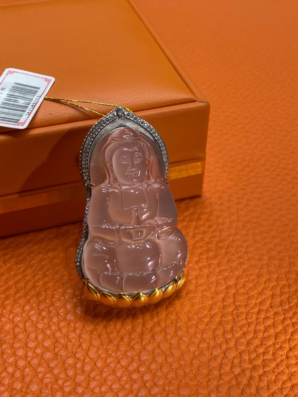 （鼎轩珠宝）俄料玻璃种 正装观音 通体s925银镶嵌 送加粗银链