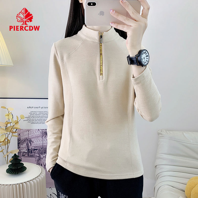 『PIERCDW帕瑞萨』户外运动抓绒上衣女2024新款加绒加厚立领打底衫