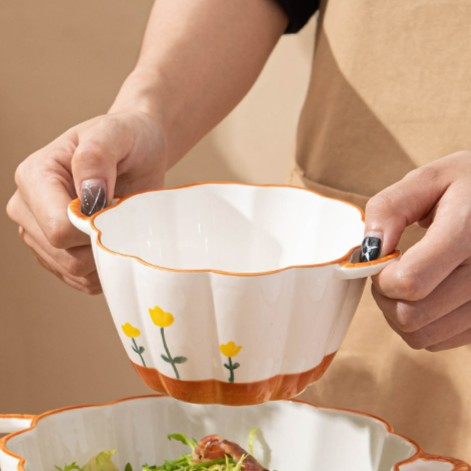 【玫瑰皇后】6英寸双耳碗勺陶瓷釉下彩大容量甜品碗学创意情侣