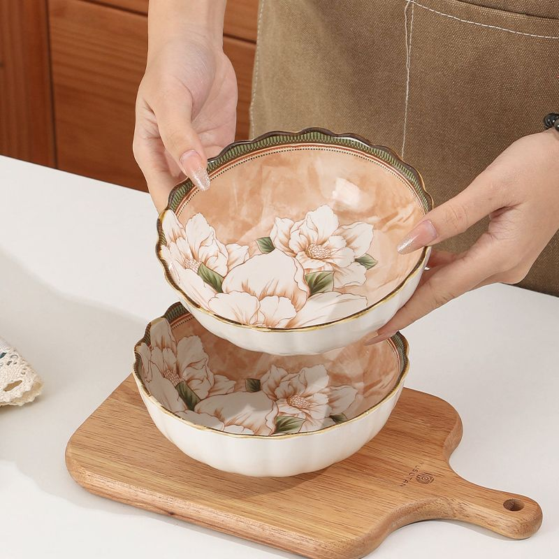 【年货浮力】山茶花6.25英寸沙拉碗2个装陶瓷釉下彩