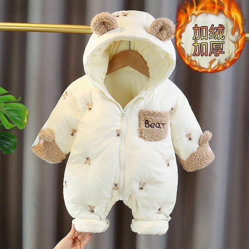 加厚宝宝新生儿保暖连体衣加绒婴儿厚棉衣冬季外出服儿童超萌衣服