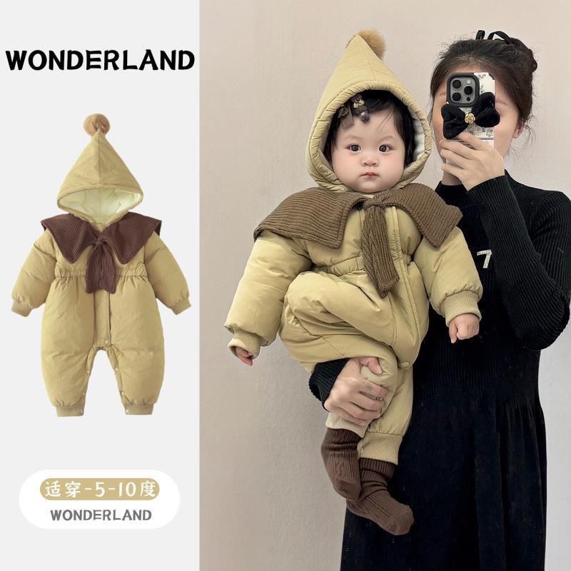 婴幼儿加厚棉服冬装夹棉连体衣男女宝衣服哈衣冬季保暖外出服抱衣