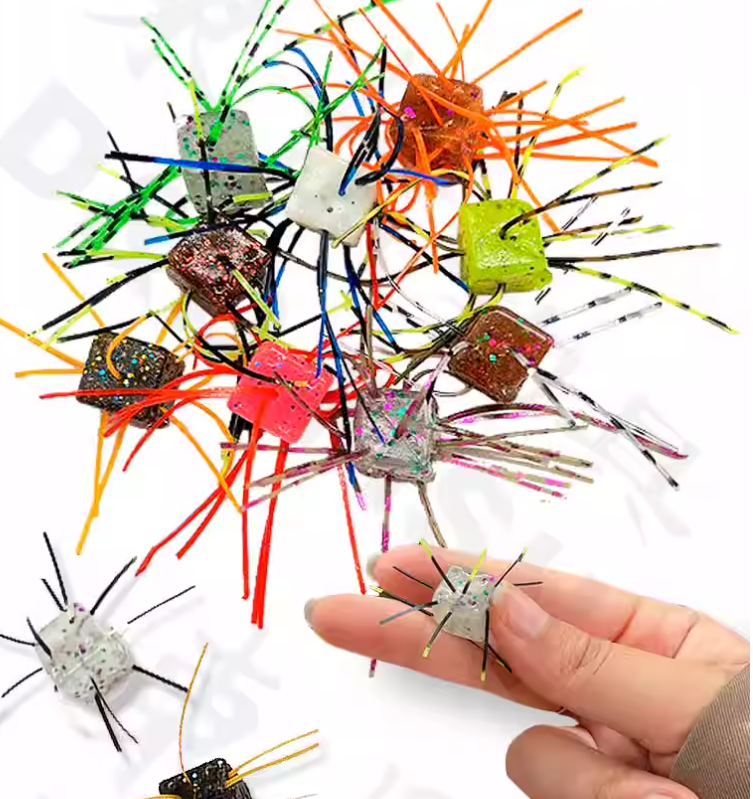 新款东鼎路亚DIY骰子饵筛子色子鲈鱼鳜鱼黑坑胡须假饵送钩针胶丝