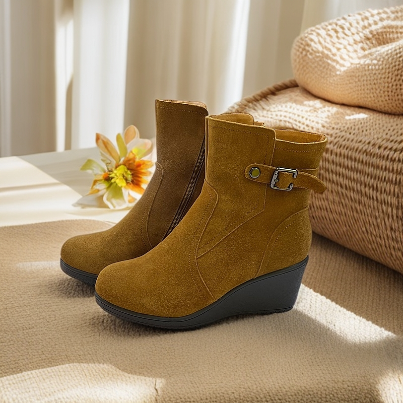 【ALAHS女鞋】时尚百搭复古厚底坡跟冬季保暖加绒短靴【2311-26】