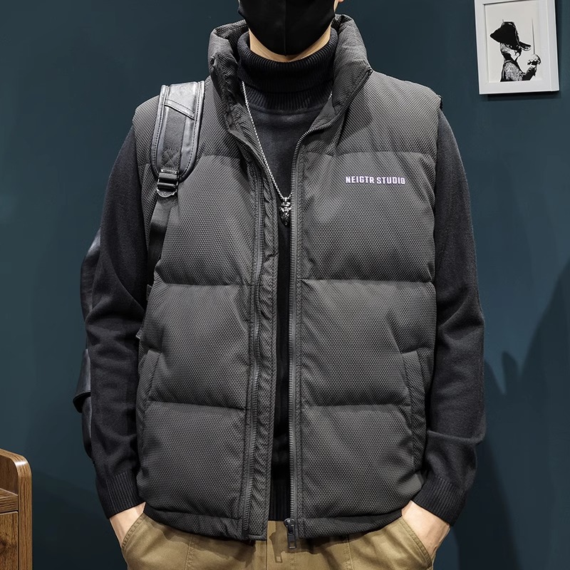 90白鸭绒肌理感羽绒马甲男冬季2025新款无袖坎肩外套大码保暖马夹