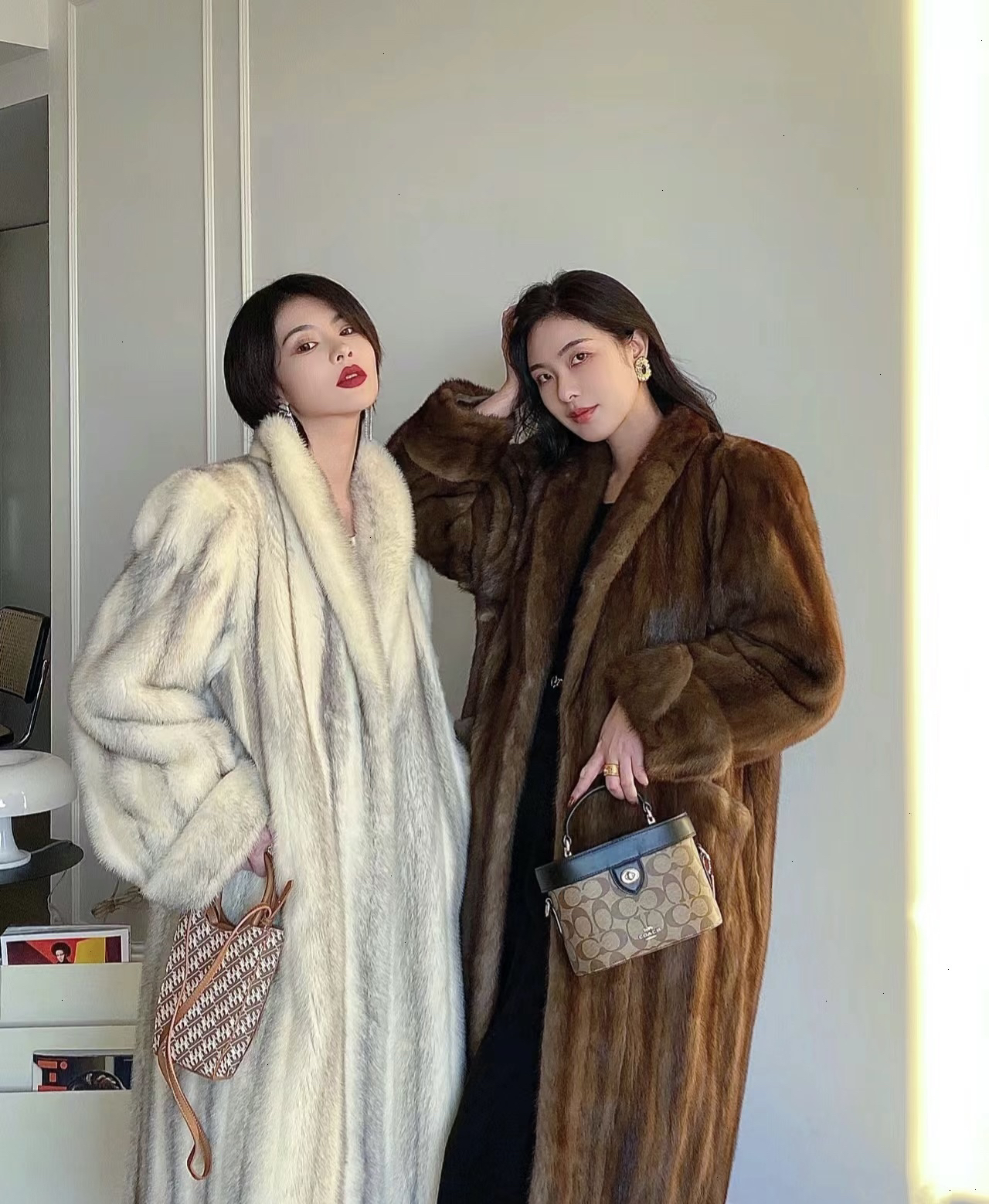 泡芙中古微瑕水貂毛狐狸毛外套大衣女装14080-17980