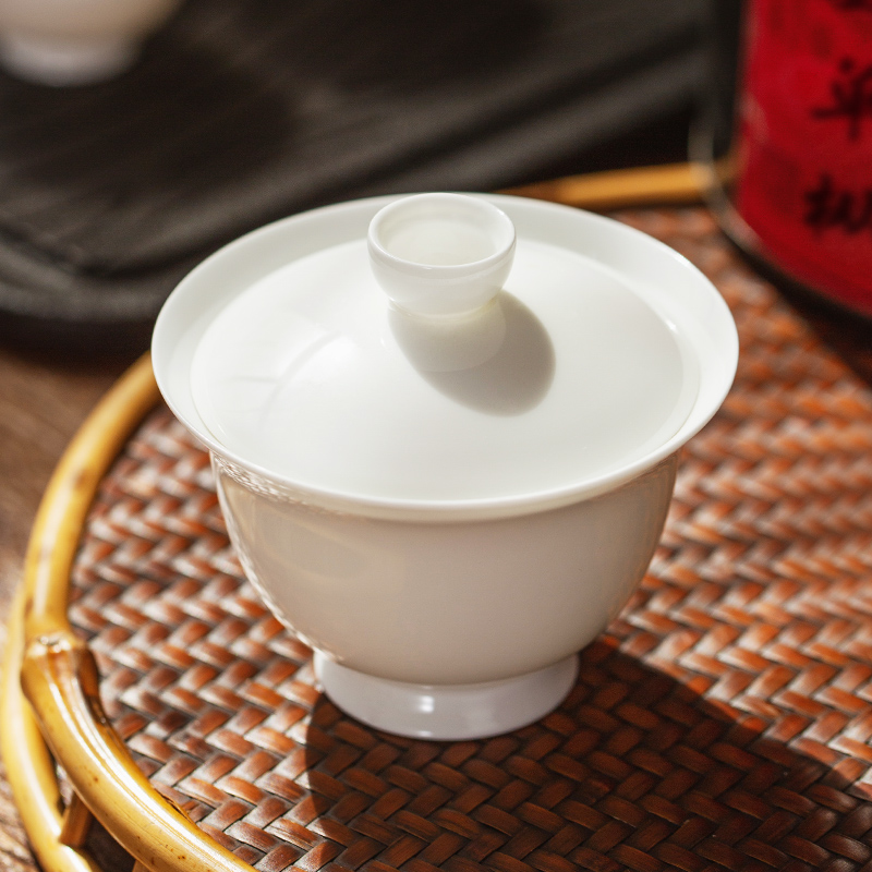 潮州骨瓷盖碗超薄胎高足二才泡茶碗茶杯单个高档白瓷功夫茶具套装