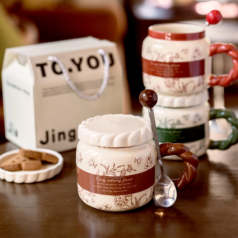 复古陶瓷马克杯小众设计感办公咖啡杯子家用情侣水杯送女生日礼物