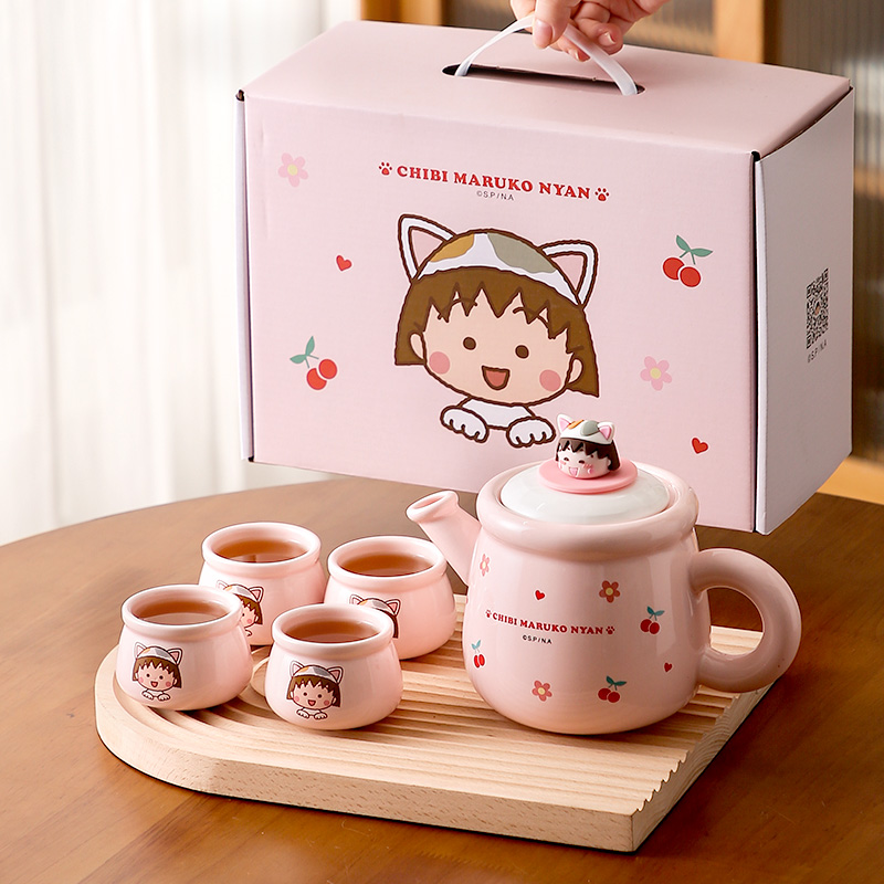 樱桃小丸子陶瓷泡茶壶萌趣新款花茶壶套装家用女茶杯具新婚伴手礼