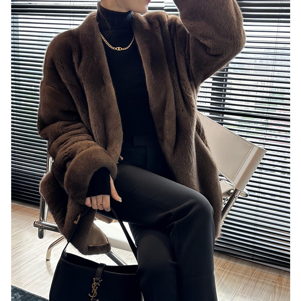 秀美家【稀世紫标短2】丹麦进口中古整貂皮草大衣女 水貂毛外套