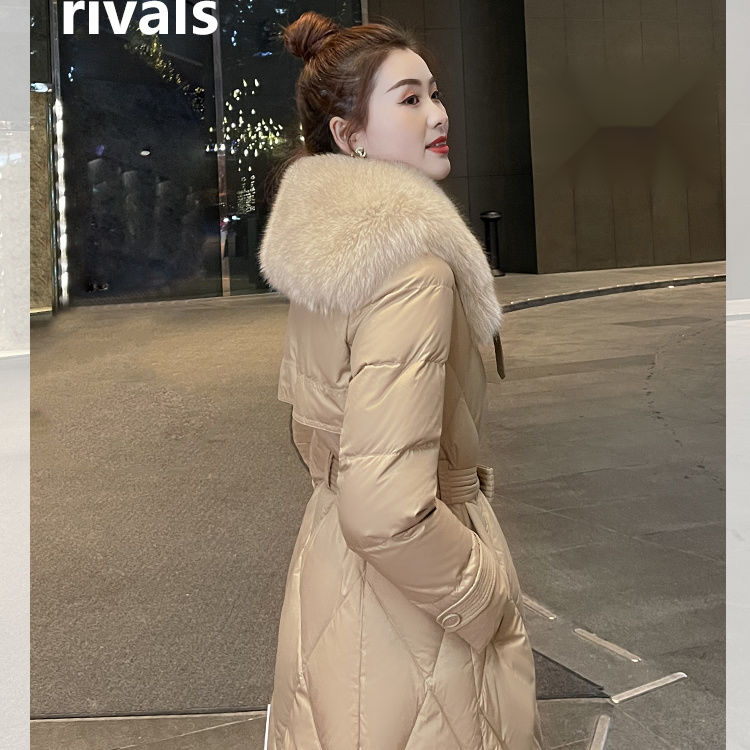 波司澄羽绒服鸭绒新款爆款时尚洋气中长款过膝毛领加厚外套收腰