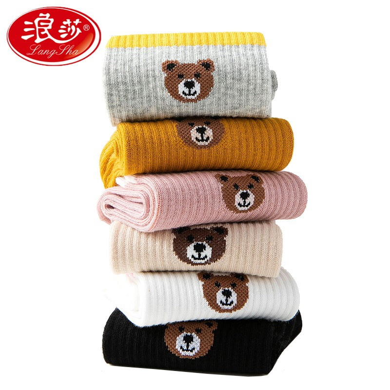 LANSWE/浪莎袜子女100%纯棉防臭秋冬季女士运动棉袜中筒女透气