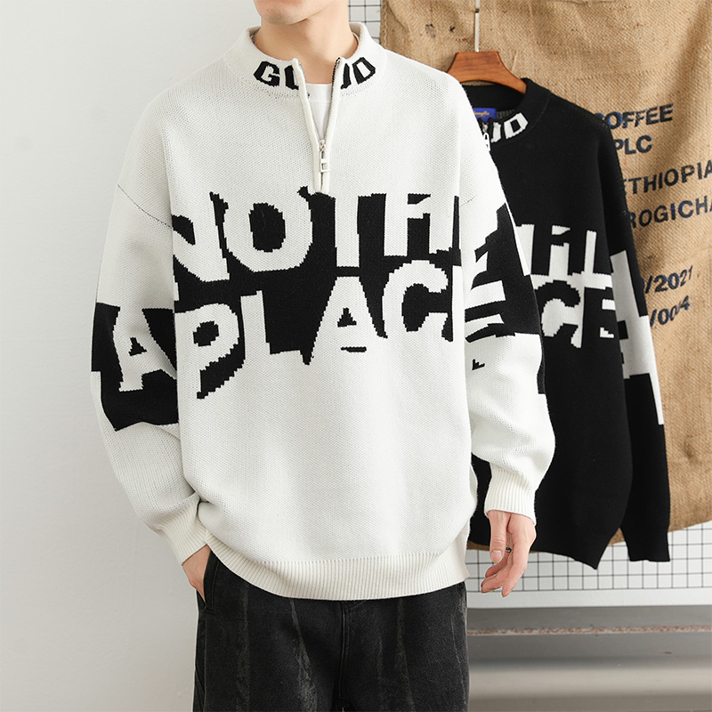 MTVO迈特优冬季男立领毛衣日系宽松保暖百搭潮高级针织上衣25802