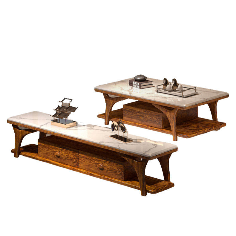 新中式乌金木茶几电视柜组合客厅大理石实木方几圆几角几边几茶几