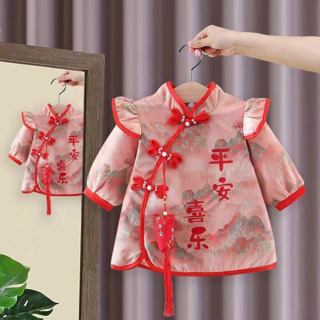 女童连衣裙婴儿旗袍宝宝冬装唐装儿童周岁礼服百天