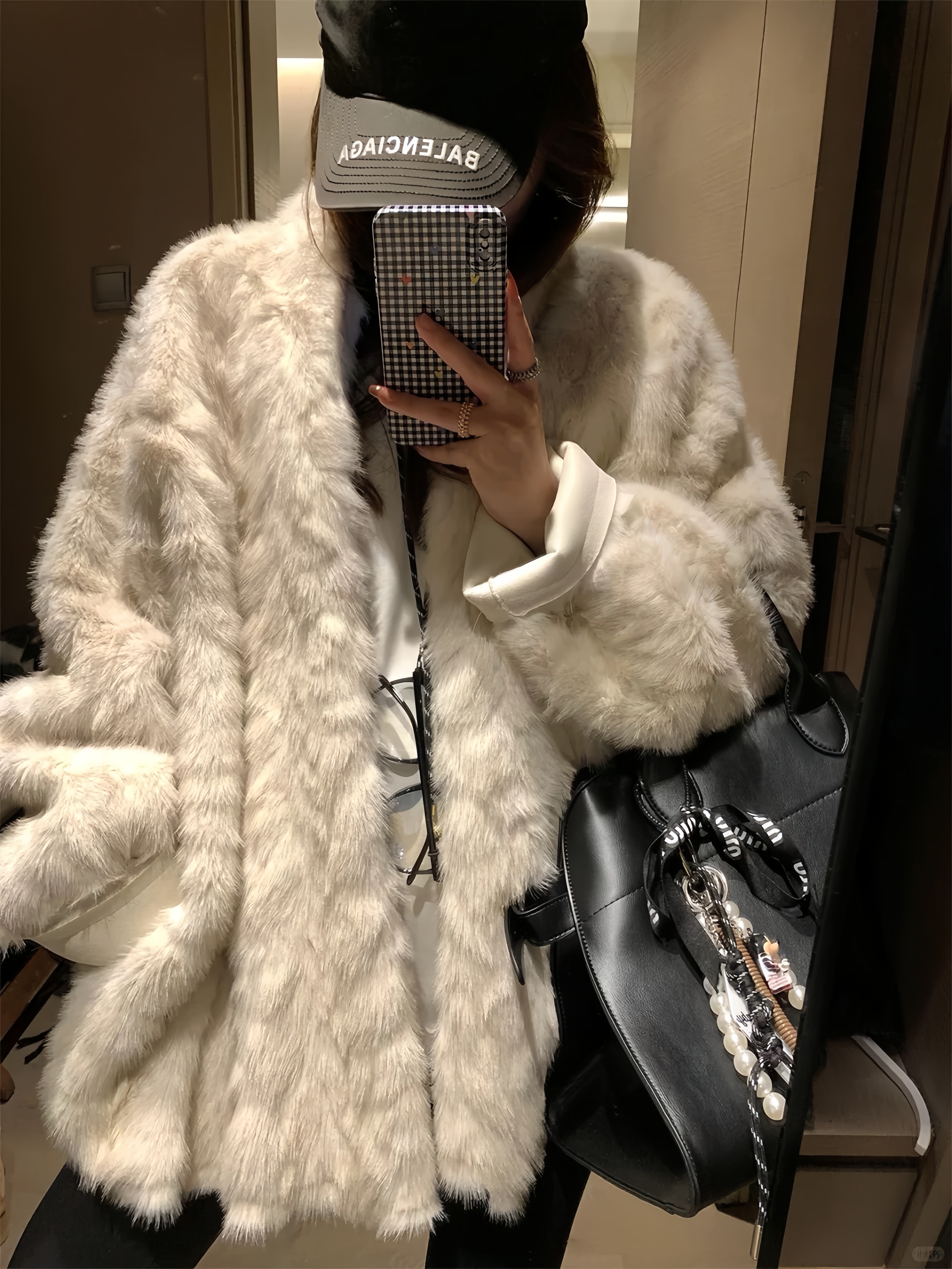 【XIXIN】‘云雾石狐’蝙蝠袖皮毛一体通勤慵懒风保暖披肩式毛毛外套