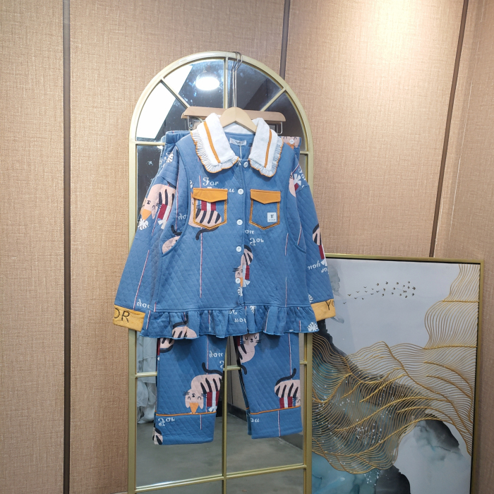 LD60孕妇蓝色空气棉月子服套装M90-120  XL140