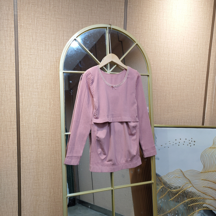 O455孕妇粉色秋哺乳上衣90-150