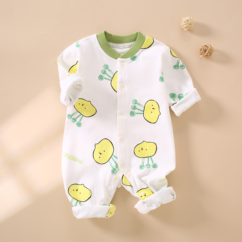单层新生婴儿连体衣春秋装四季宝宝长袖哈衣无骨纯棉哈衣爬服睡衣