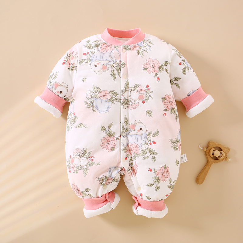 新生婴儿衣服秋冬款加厚夹棉连体衣冬装男女宝宝初生睡衣棉衣哈衣