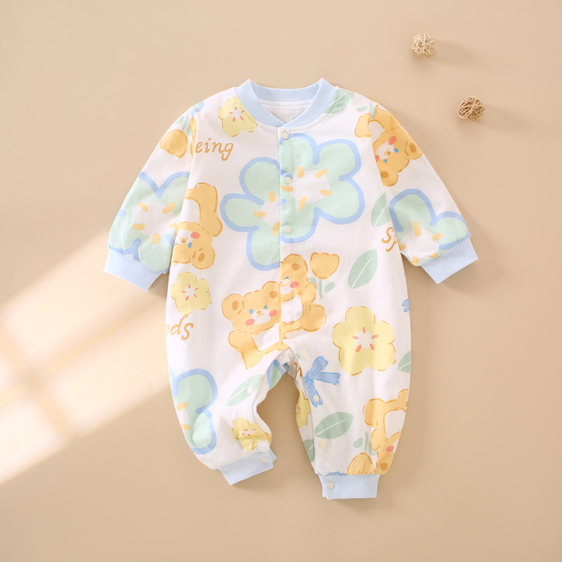双层新生婴儿连体衣春秋装男女宝宝长袖哈衣无骨纯棉爬服哈衣睡衣